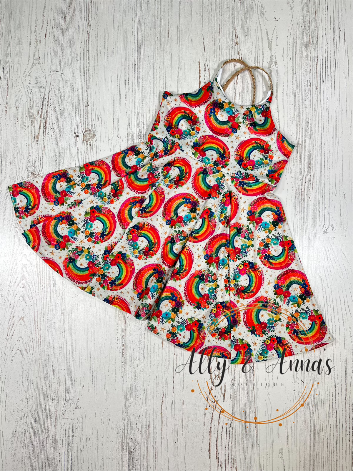 RTS 3T embroidered rainbow Brielle dress