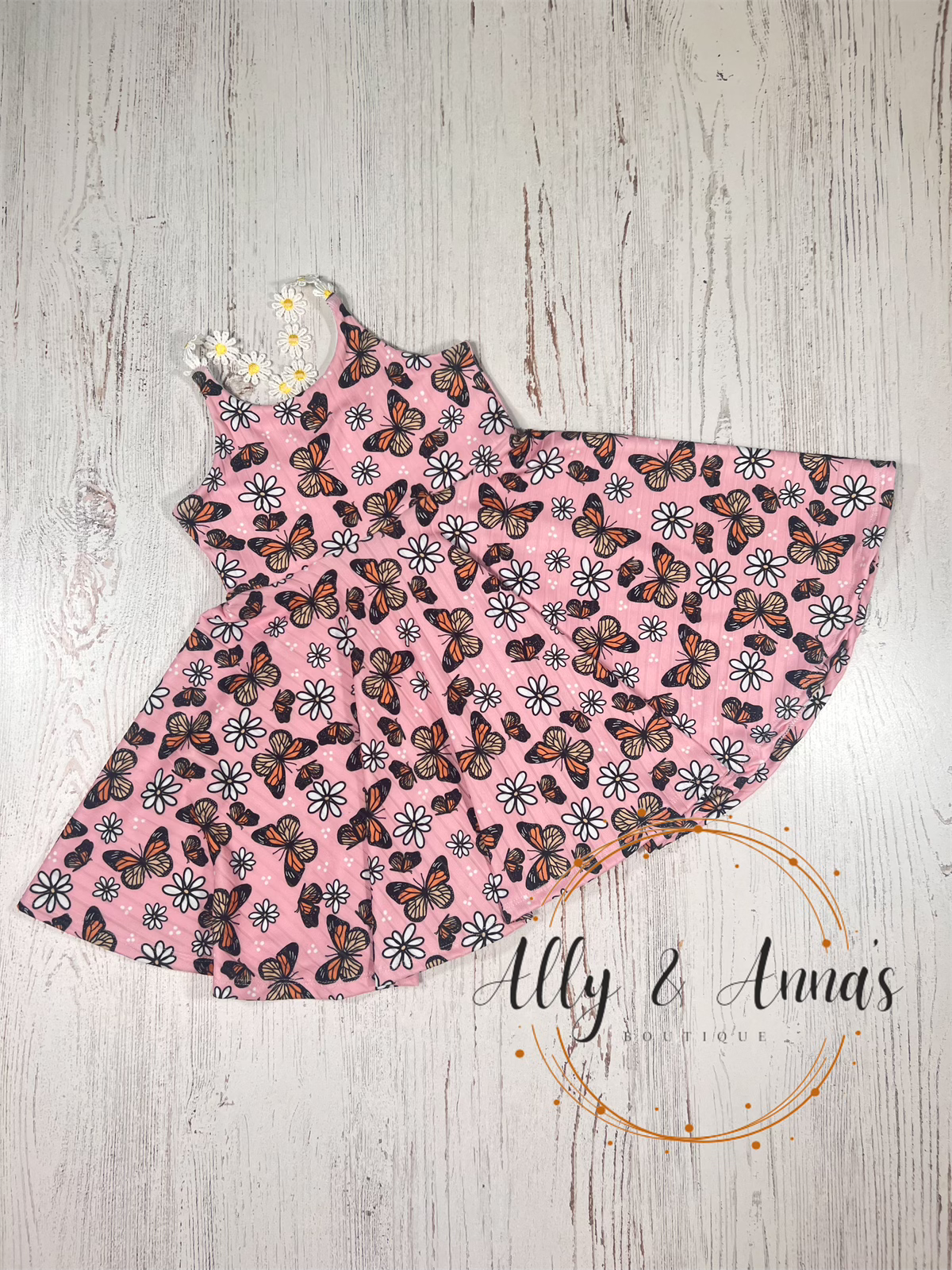 RTS Pink butterflies & daisies Brielle dress- 18/24m