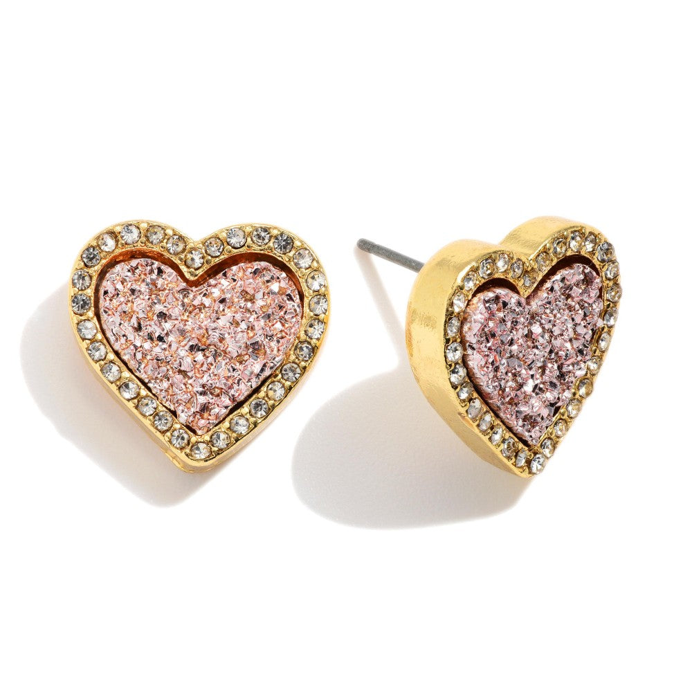 Druzy heart stud earrings