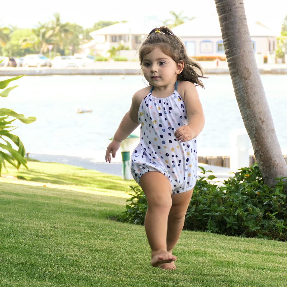 Custom tie back halter romper (0/3m to 5/6)