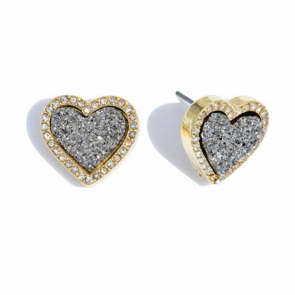 Druzy heart stud earrings