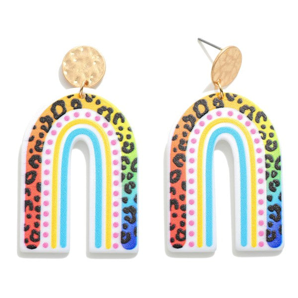 Rainbow leopard enamel earrings