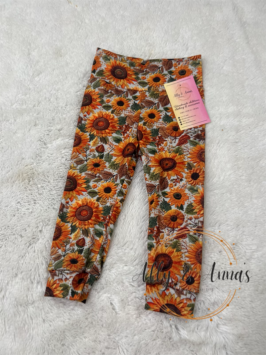 9/12m embroidered sunflower leggings