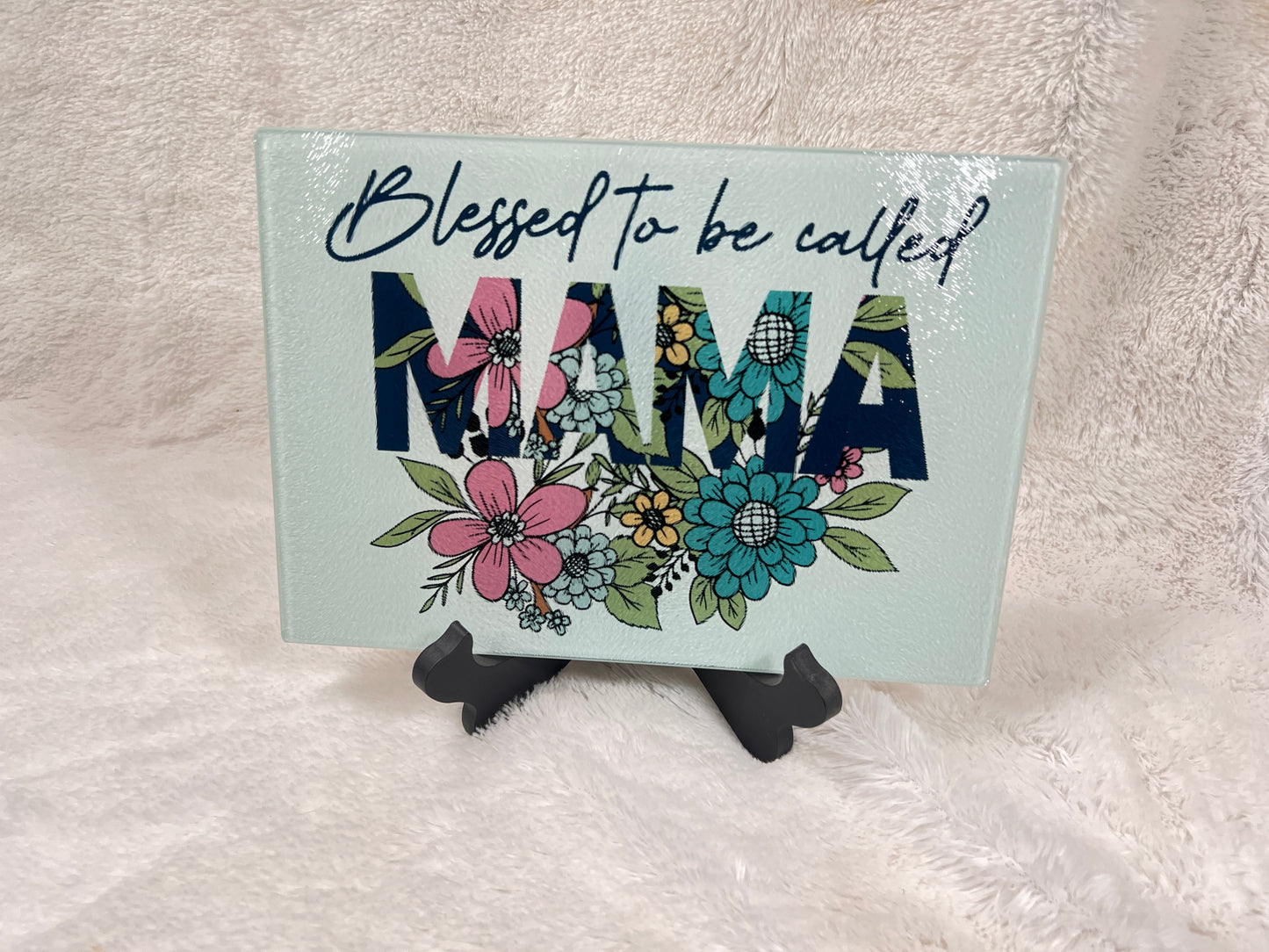 Blessed Mama glass cutting board