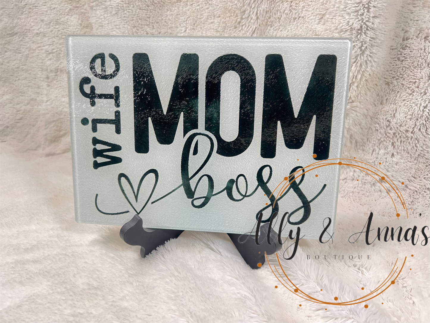 Wife Mom Boss glass cutting board