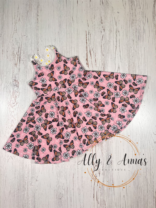 Pink butterflies & daisies Brielle dress- 18/24m