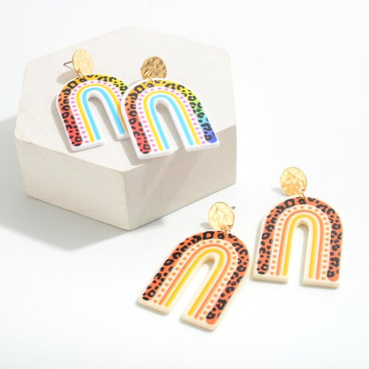 Rainbow leopard enamel earrings