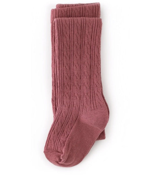Little Stocking Co- Cable Knit Tights- Mauve Rose