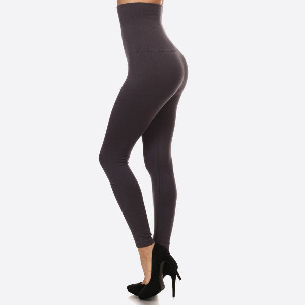 High waisted compression leggings- charcoal- one size