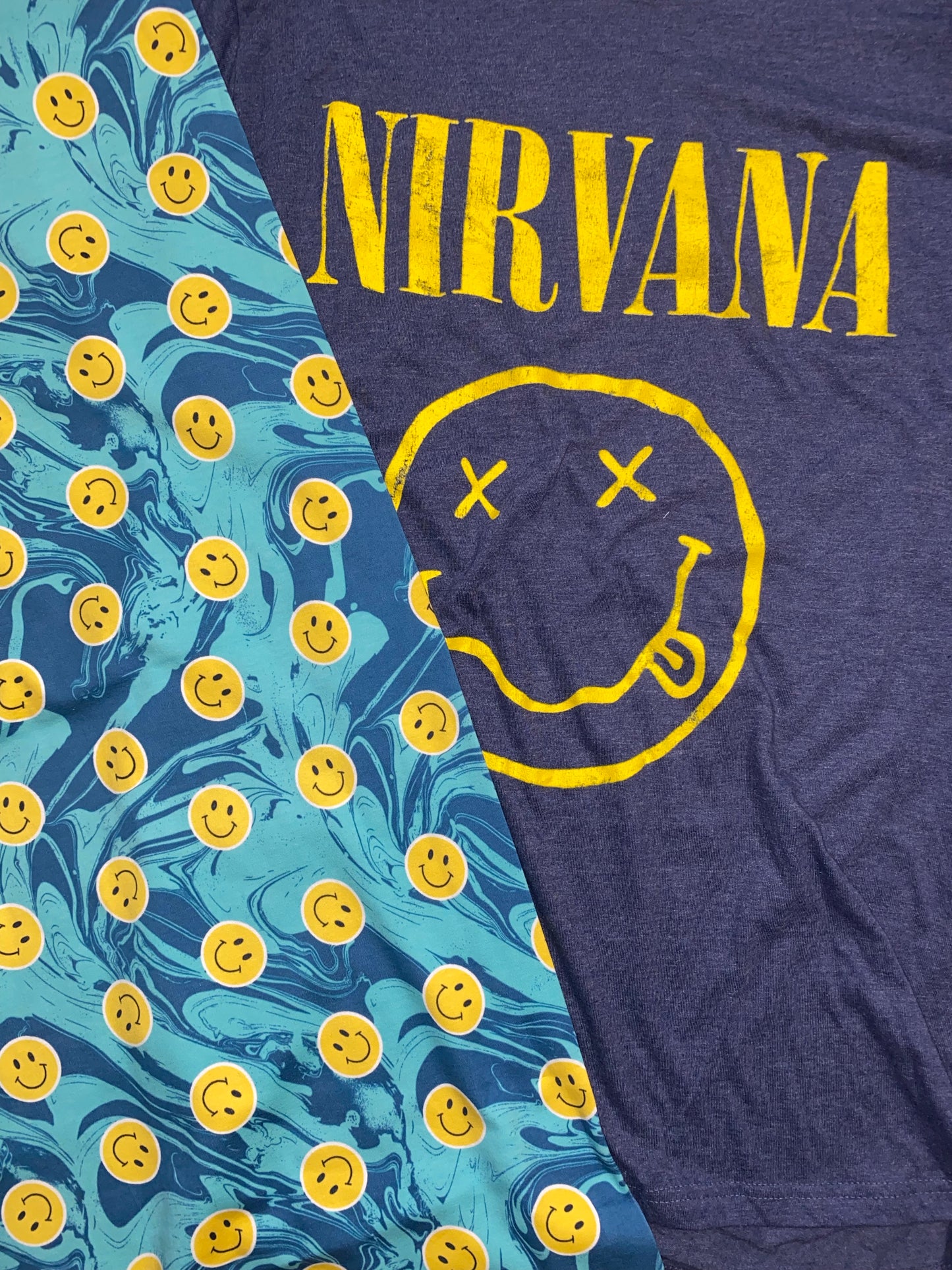 Heather blue Nirvana upcycled oversized romper