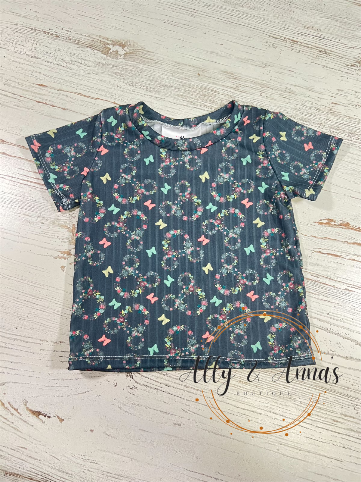 Floral mouse head basic tee- 9/12m