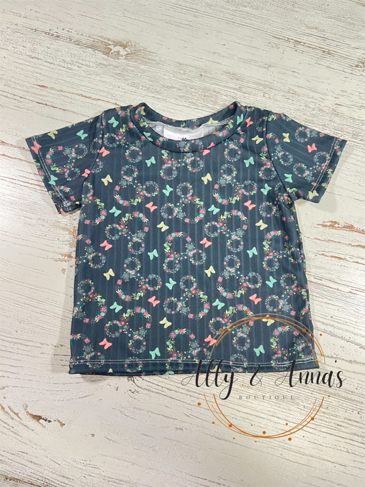 Floral mouse head basic tee- 9/12m